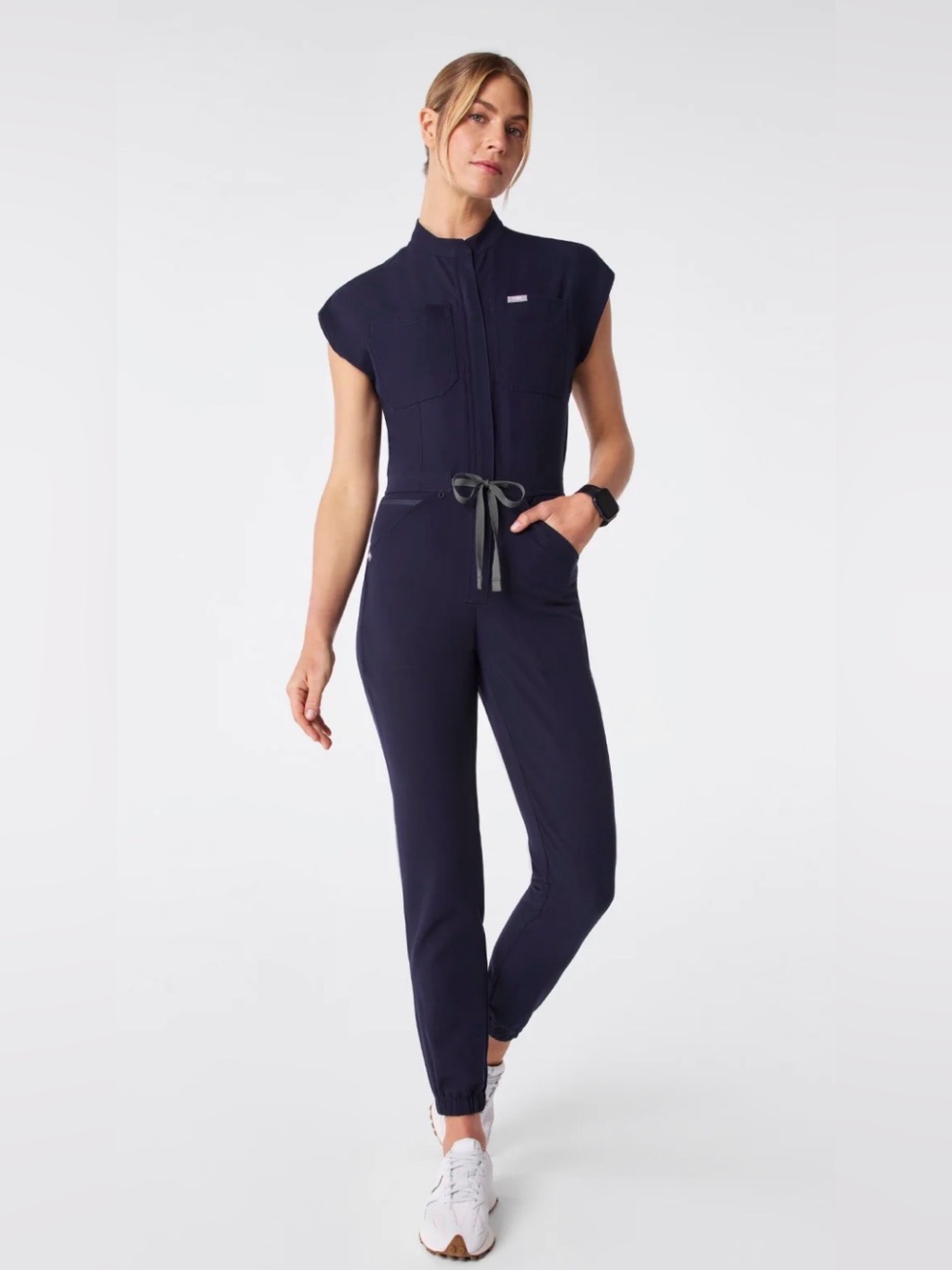 FIGS Technical Rafaela Cargo Scrub Jumpsuit Womens M Navy Blue Zip Cute Medical